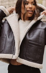 BLACK BORG LINED HOODED AVIATOR JACKET