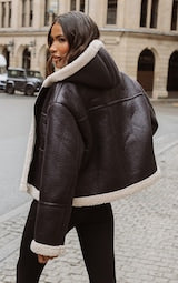 BLACK BORG LINED HOODED AVIATOR JACKET