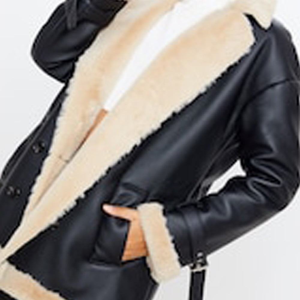 Black Handmade Real Genuine Leather Fur Trim Vintage Style Aviator Jacket