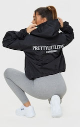 BLACK HOODED OVERSIZED SHELL JACKET