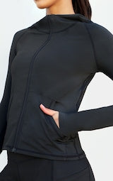 BLACK ZIP THROUGH HOODED GYM JACKET