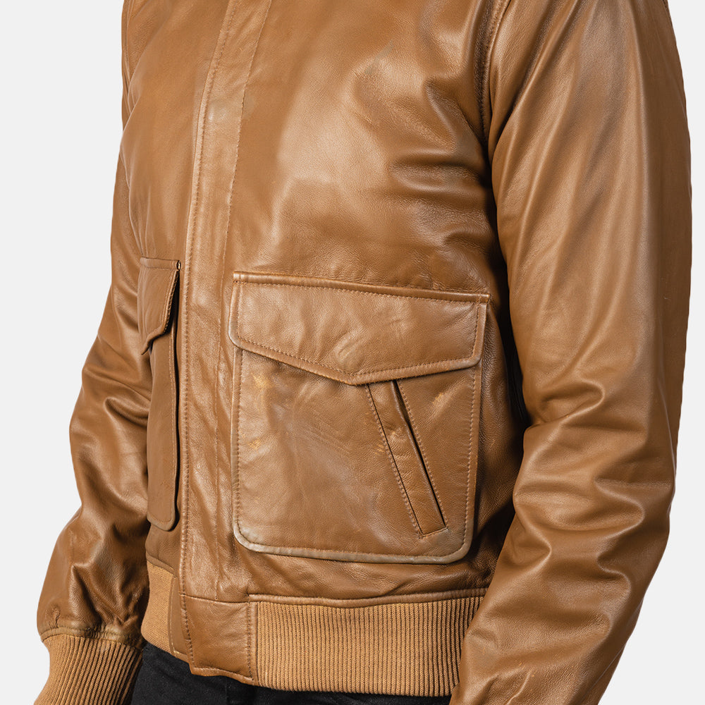 Coffmen Olive Brown A2 Leather Bomber Jacket - Kualited