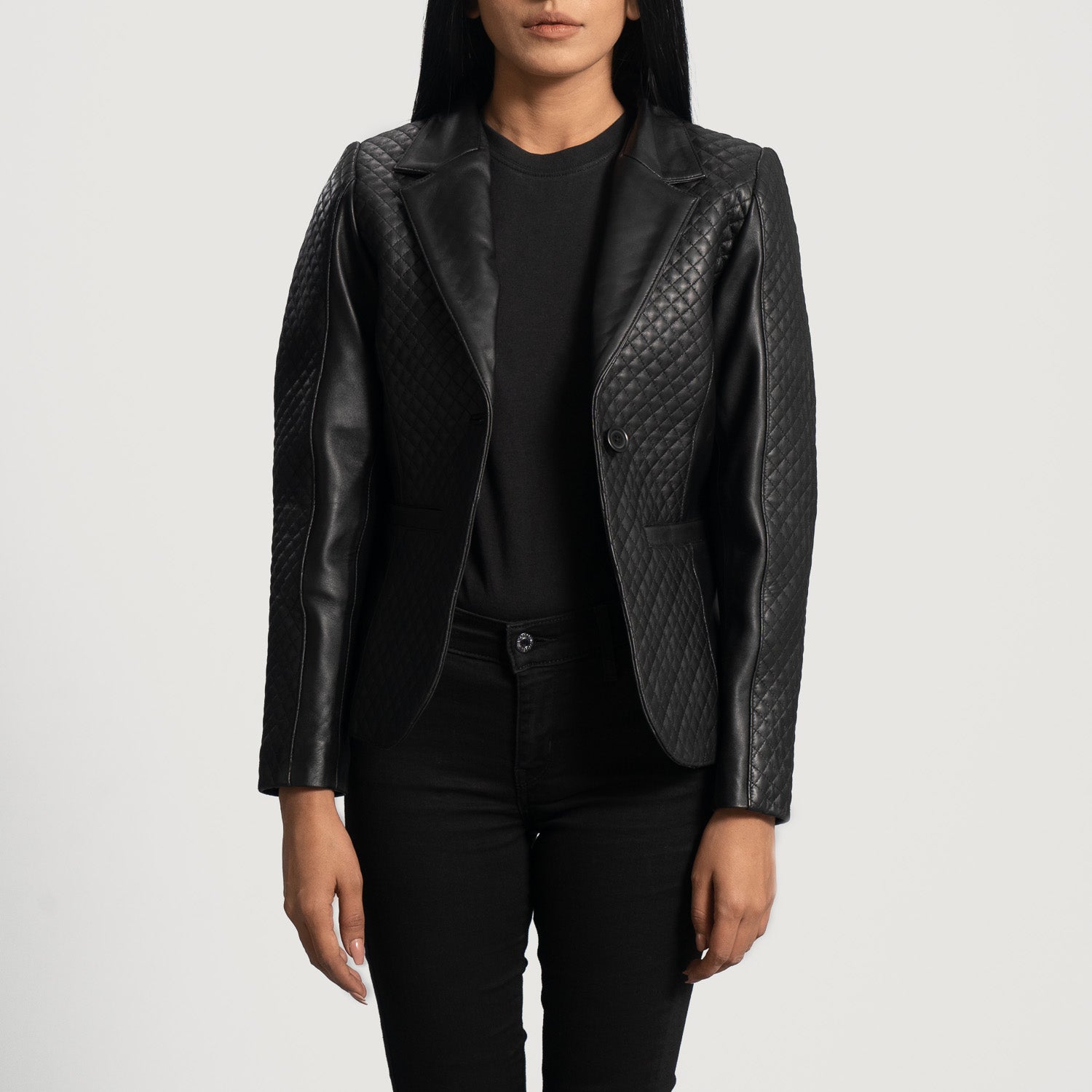 Cora Quilted Black Leather Blazer - Kualited