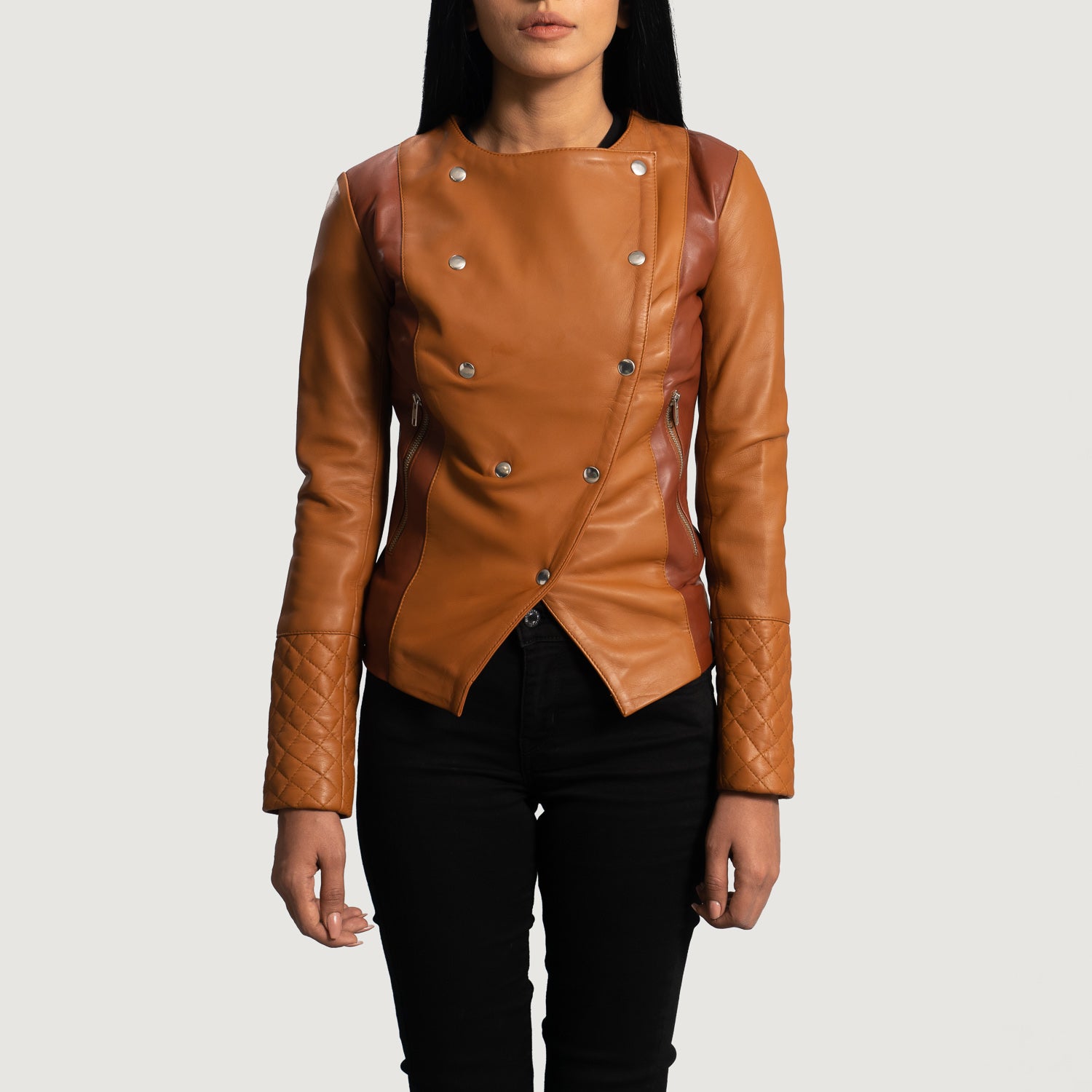 County Tan Overlap Leather Biker Jacket