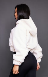 CREAM BORG HOODED ZIP THROUGH JACKET