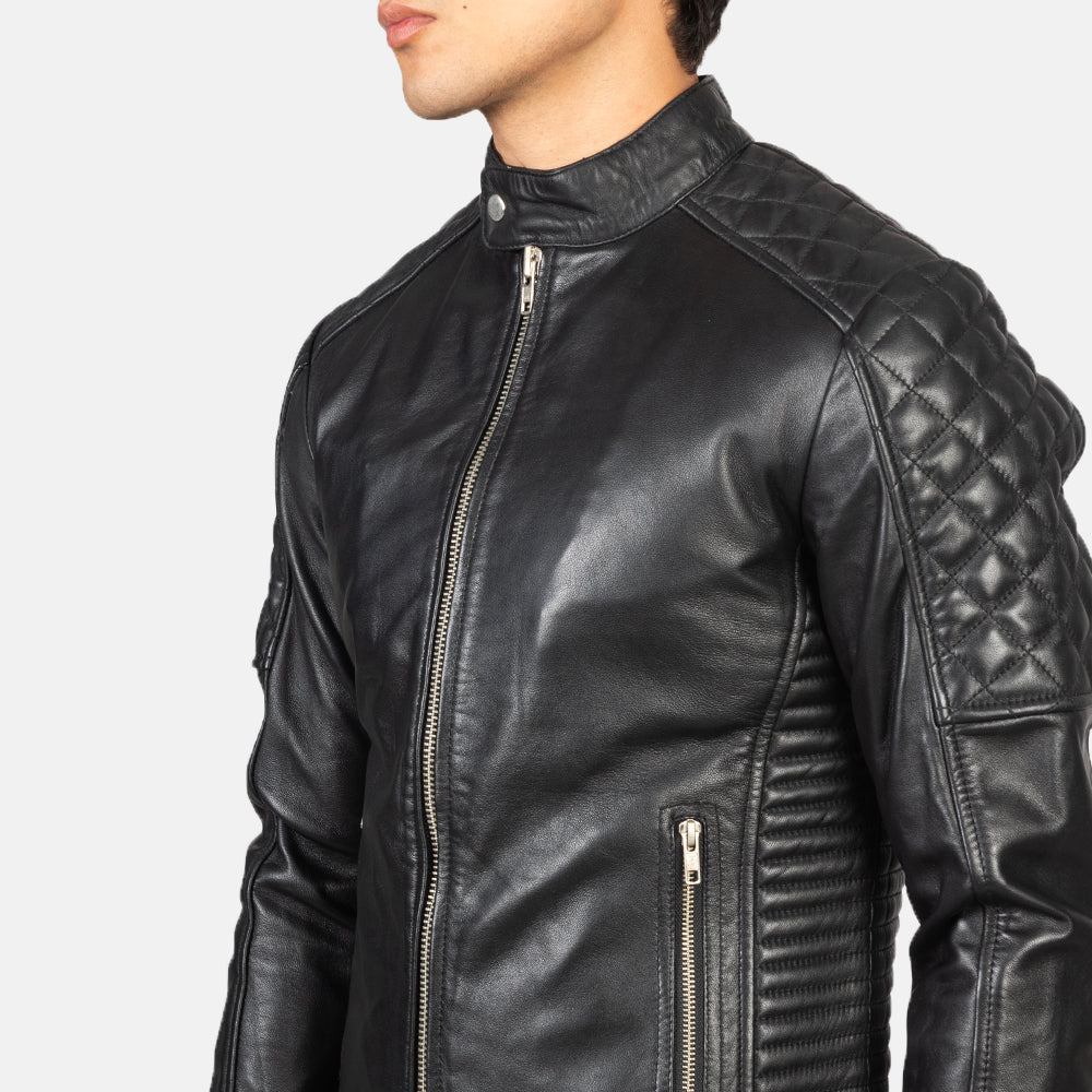 Fernando Quilted Black Leather Biker Jacket - Kualited