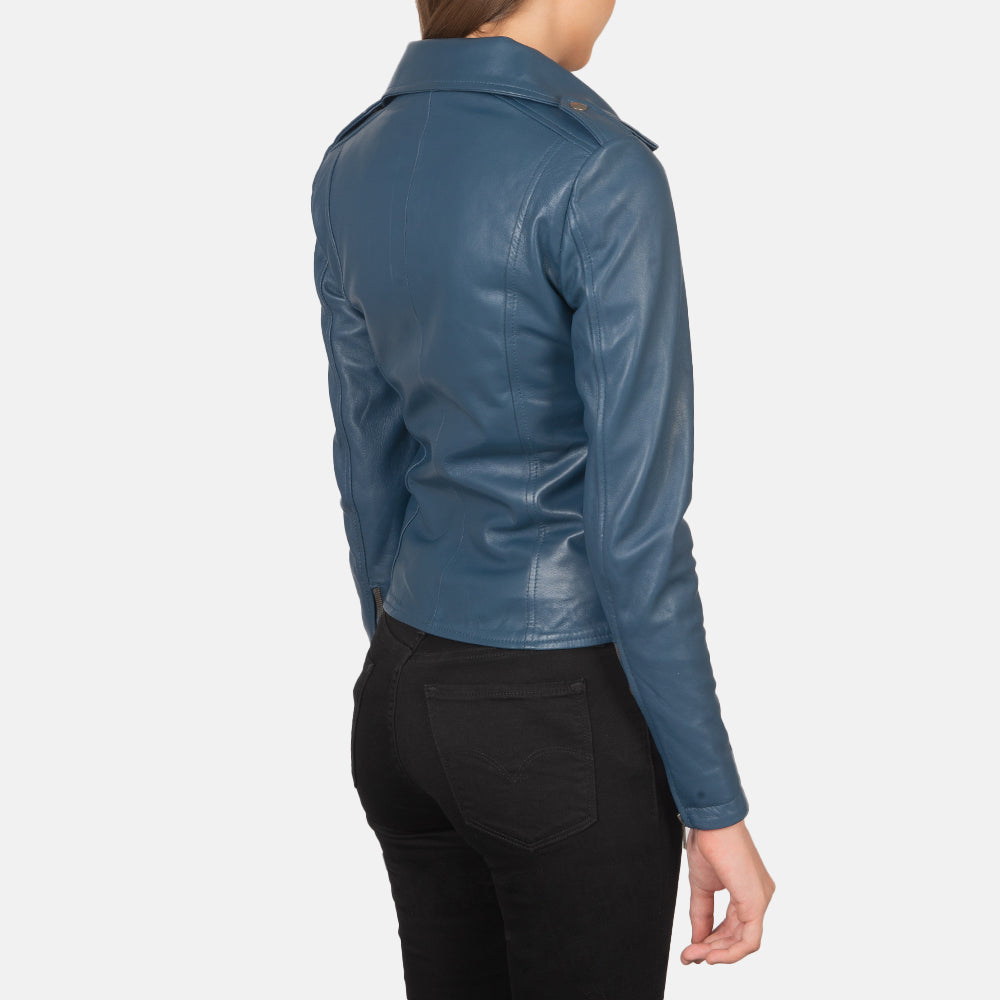 Flashback Blue Leather Biker Jacket - Kualited