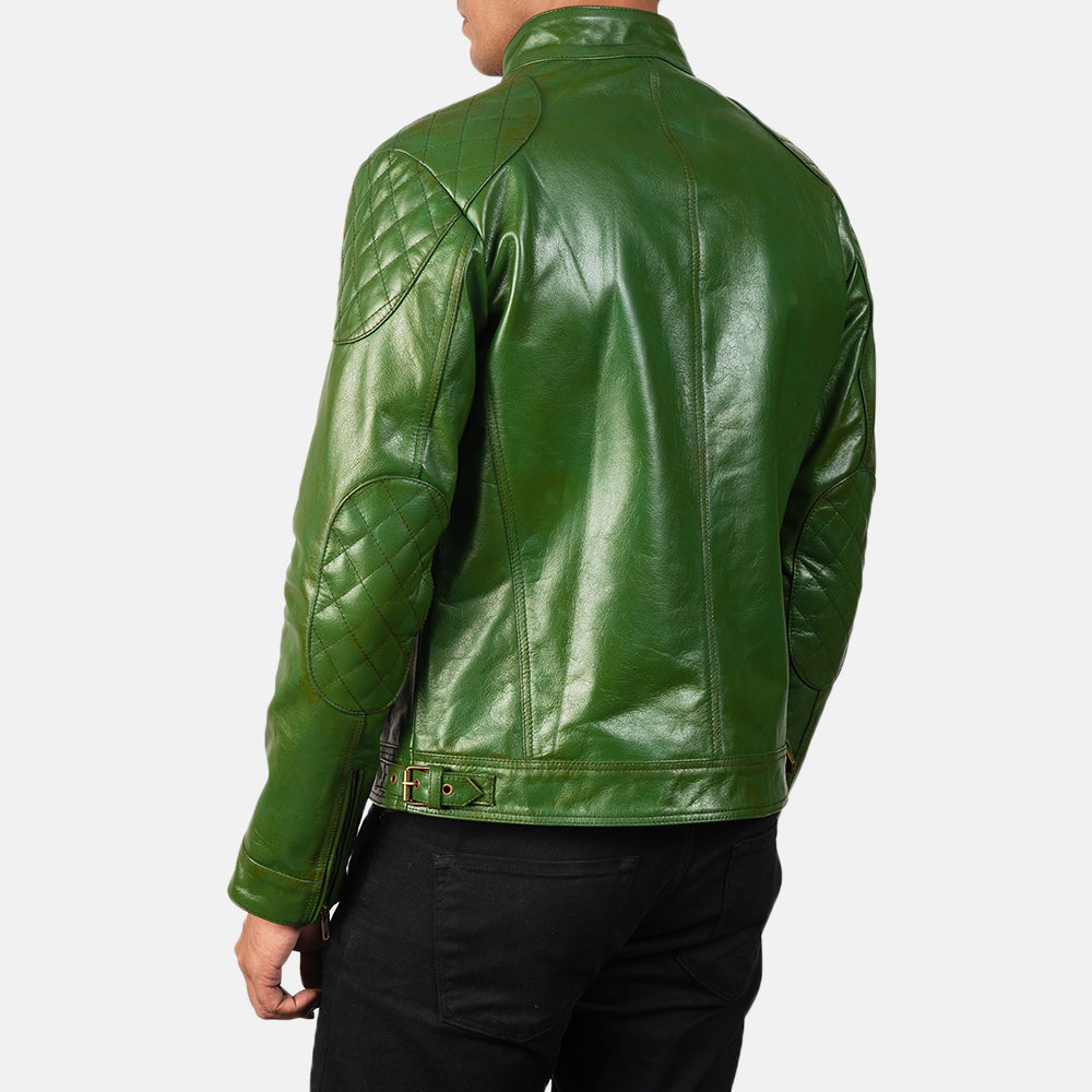 Gatsby Green Leather Biker Jacket - Kualited