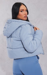 GREY BASIC HOODED CROPPED PUFFER JACKETS
