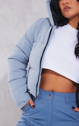 GREY BASIC HOODED CROPPED PUFFER JACKETS