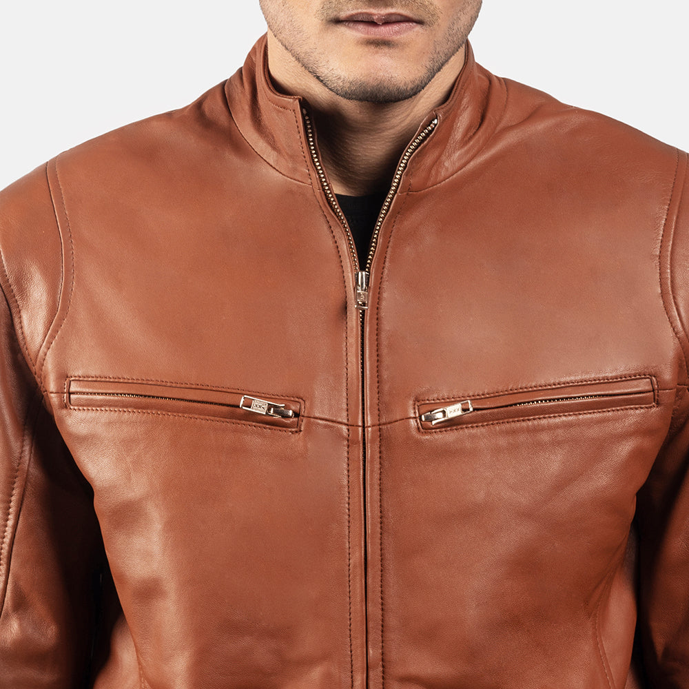 Ionic Brown Leather Biker Jacket - Kualited
