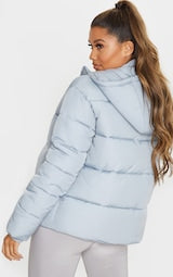 LIGHT GREY PADDED PANEL PUFFER HOODED JACKET