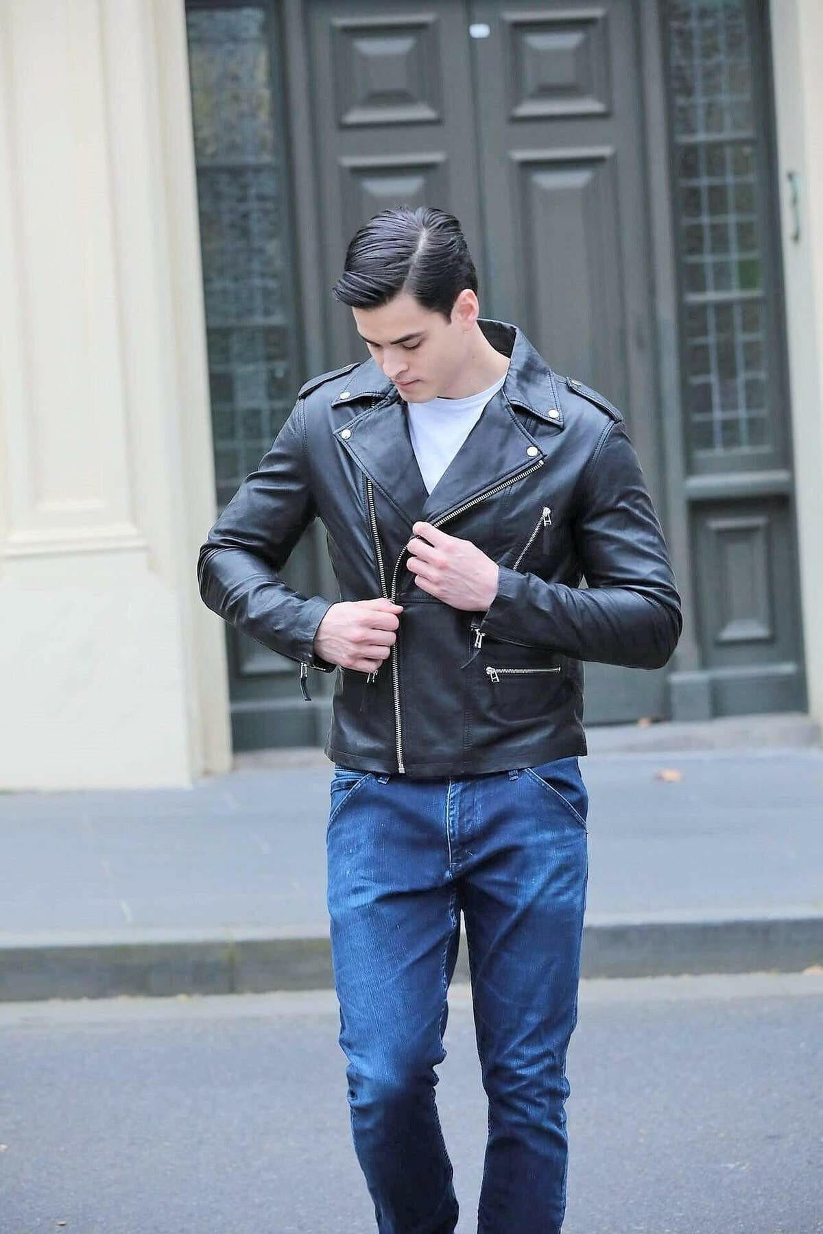 Men’s Black Leather Biker Jacket - Kualited