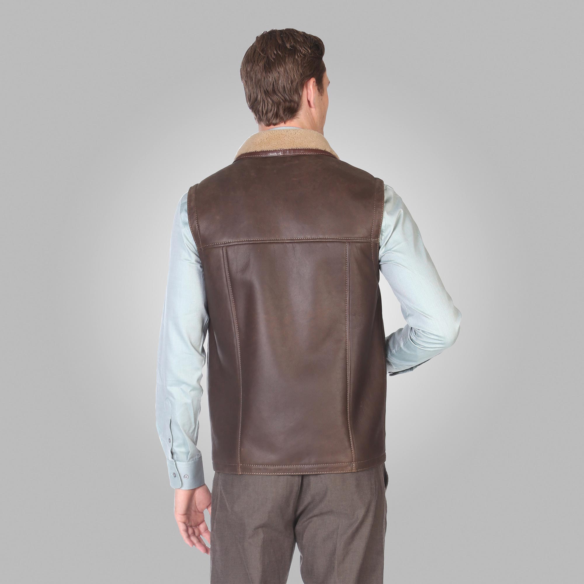 Men’s Brown Leather Shearling Vest - Kualited