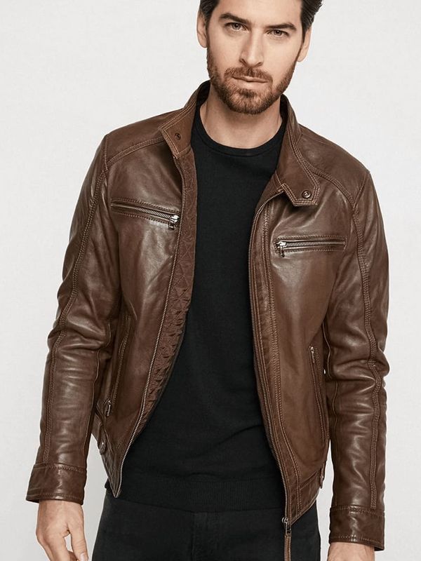 Men’s Chocolate Brown Leather Jacket Removable Hood - Kualited