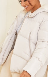 SAND HOODED PADDED OVERSIZED PUFFER JACKET