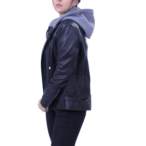 Women’s Grey Hooded Leather Jacket