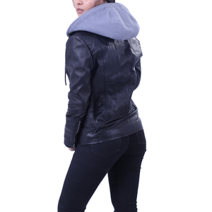 Women’s Grey Hooded Leather Jacket