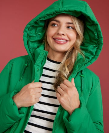 Women's Hooded Puffer Jacket in Green