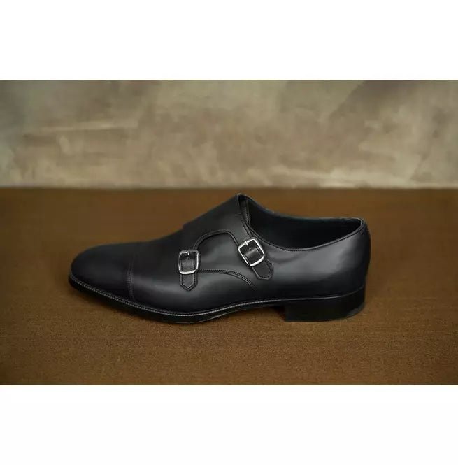 Men Black Double Monk Strap Formal Leather Business Dress Oxford Shoes