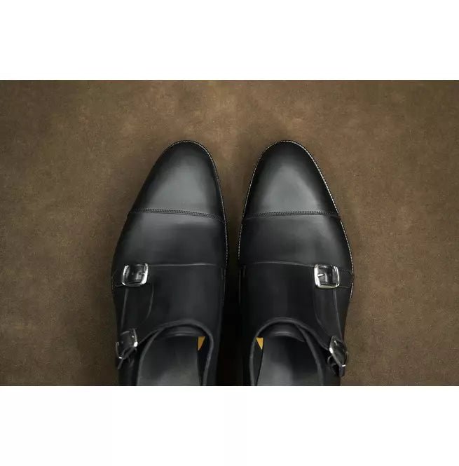 Men Black Double Monk Strap Formal Leather Business Dress Oxford Shoes