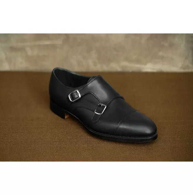 Men Black Double Monk Strap Formal Leather Business Dress Oxford Shoes