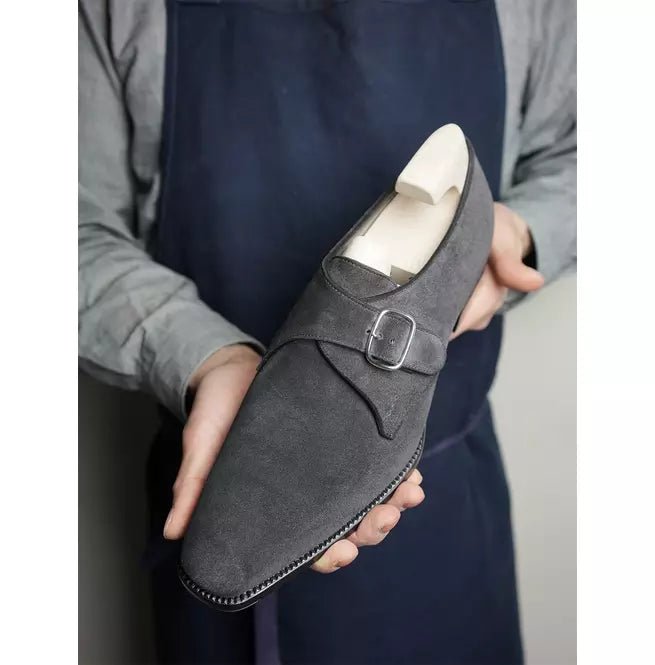 Men Dark Gray Suede Formal Handmade Single Monk Strap Dress/ Business Shoes