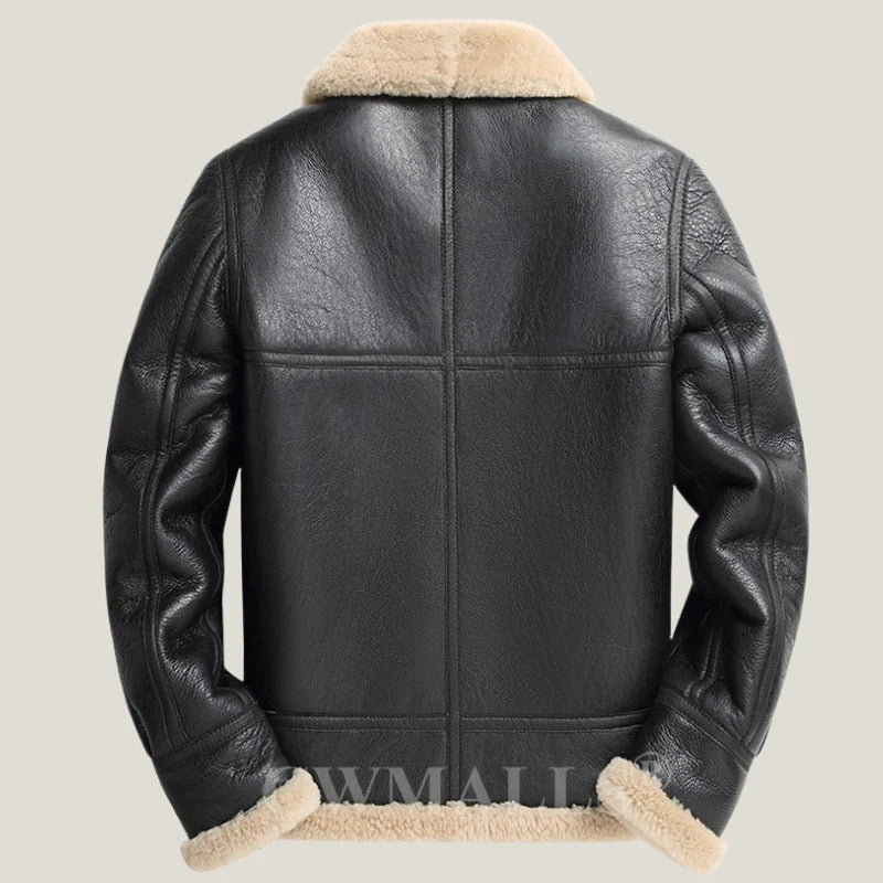 Men's Black B3 Bomber Pilot Shearling Sheepskin Leather Jacket