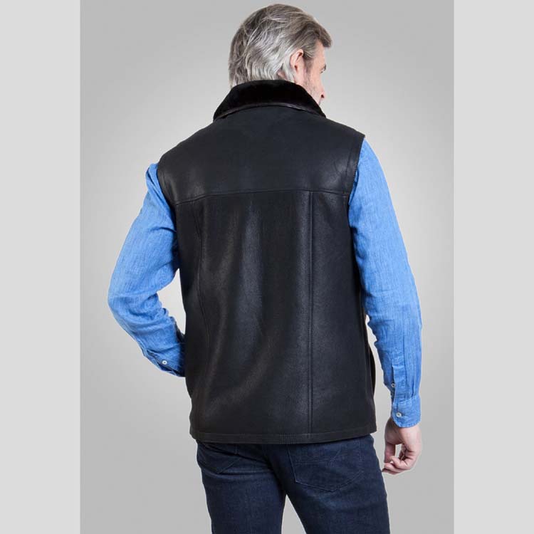 Mens Black Leather Shearling Vest