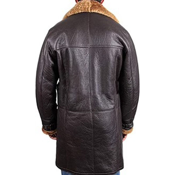 Men's Black Shearling Sheepskin Leather Duffle Trench Coat