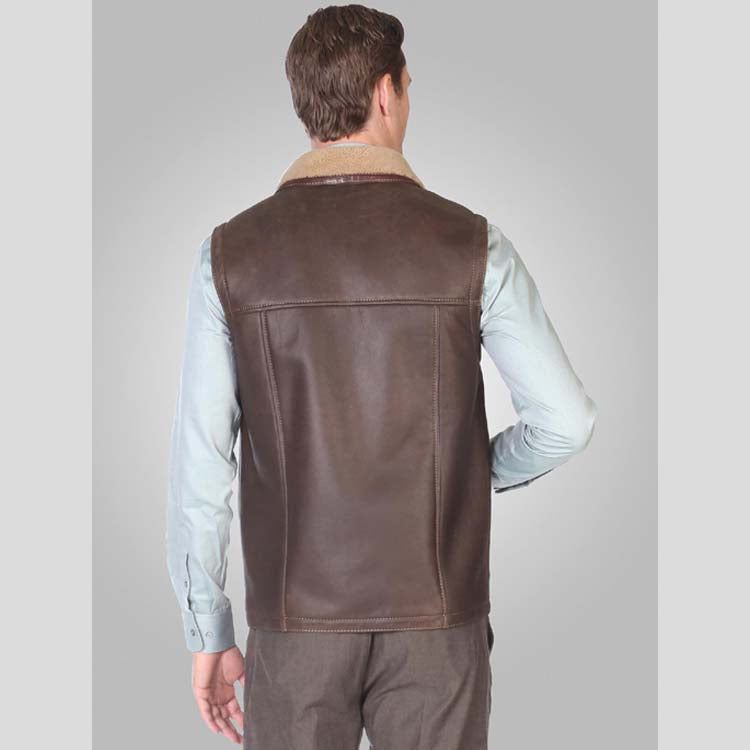 Mens Brown Leather Shearling Vest