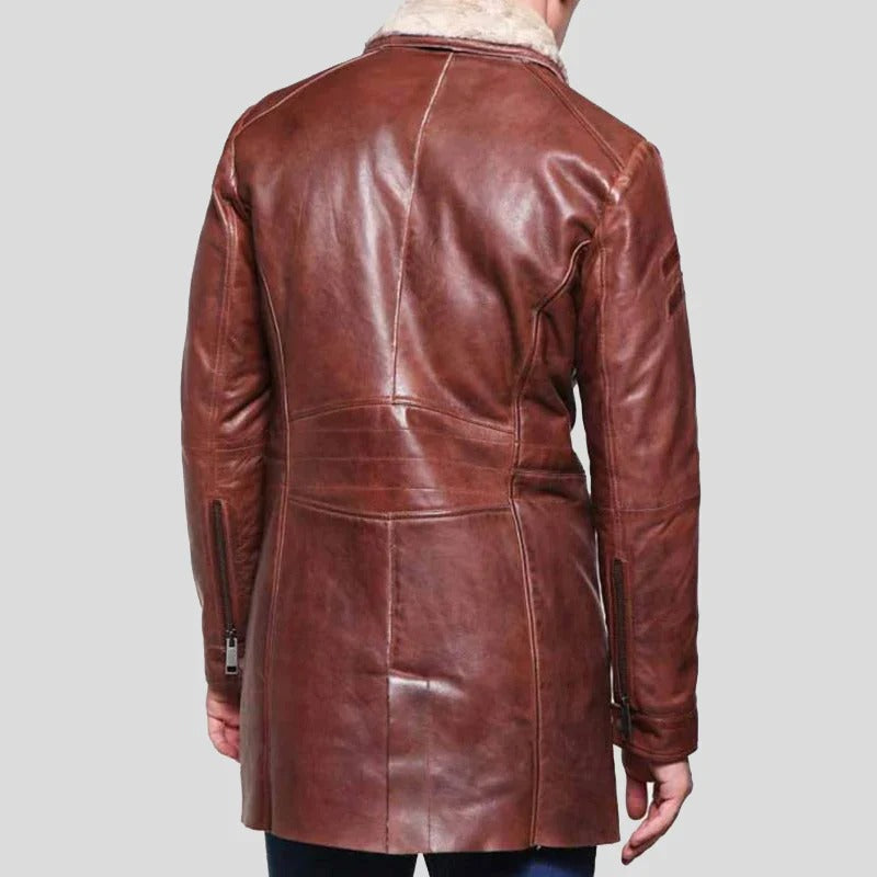 Men's Classic Brown Mid-Length Shearling Sheepskin Coat