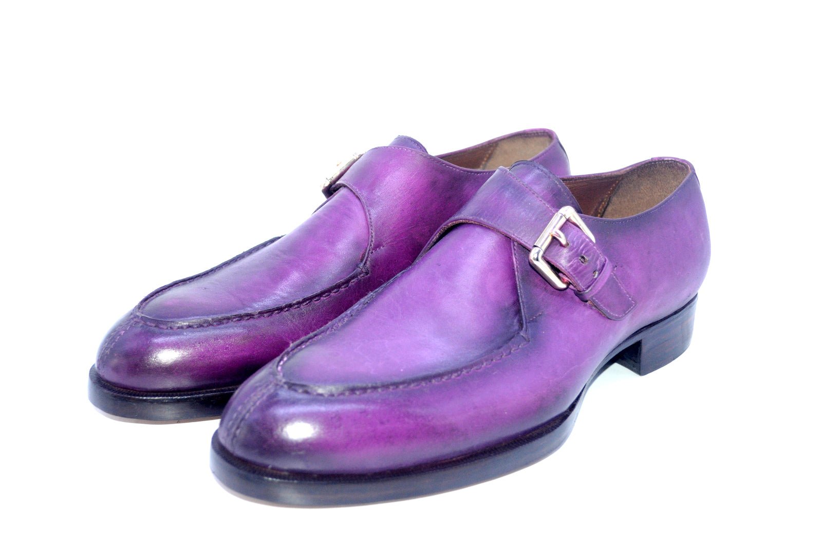 Men's Handmade purple leather monk strap dress shoes custom dress shoes for men