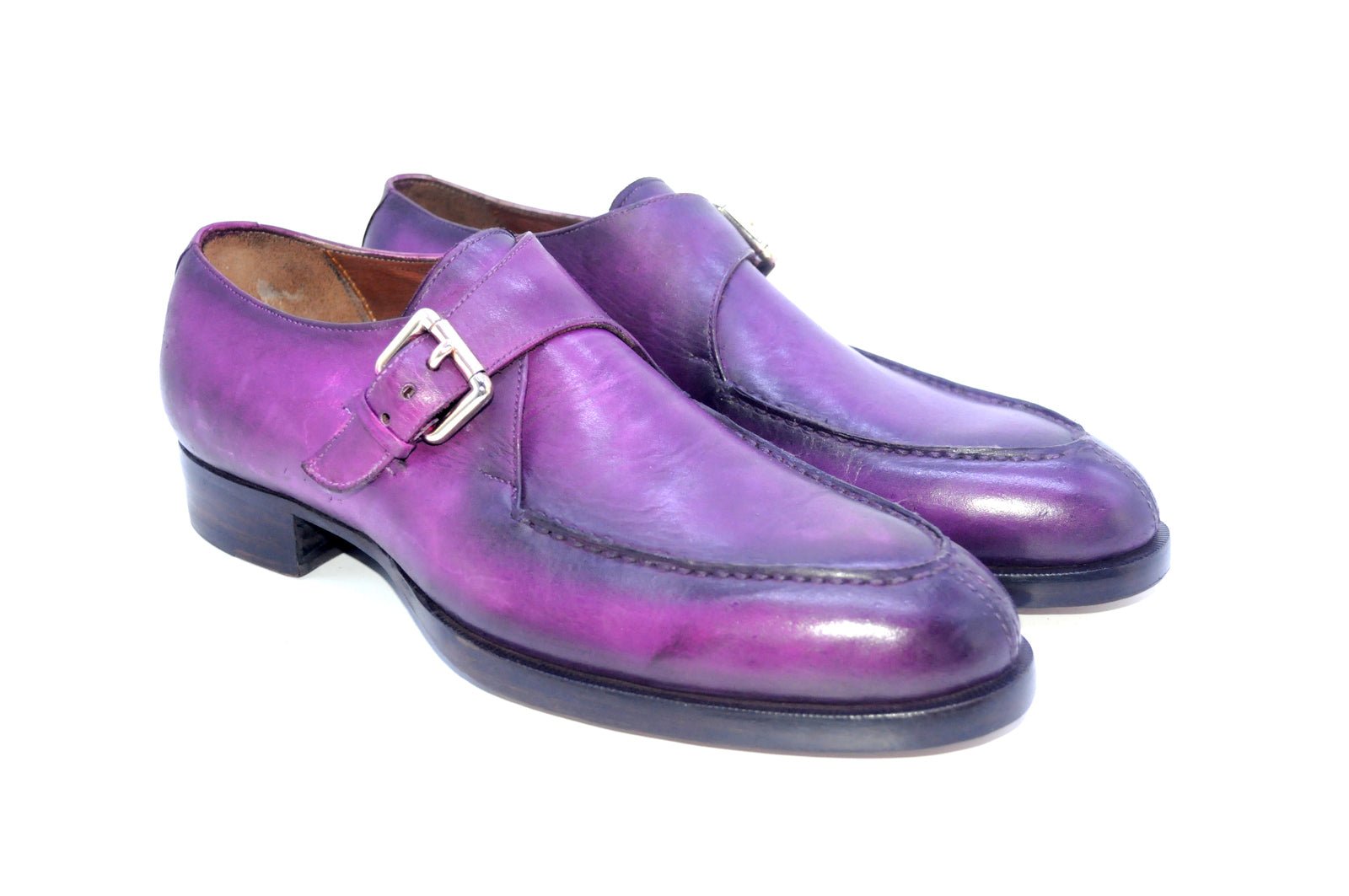 Men's Handmade purple leather monk strap dress shoes custom dress shoes for men