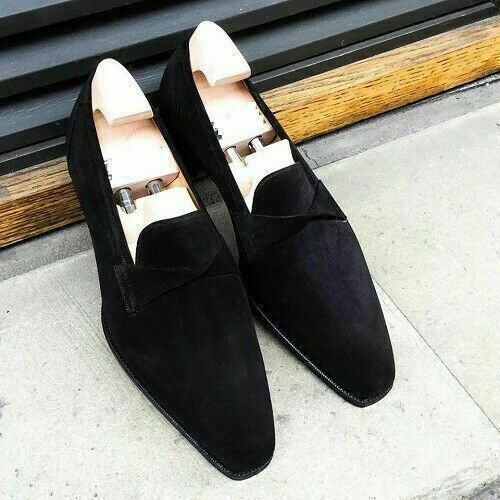 Men's Handmade Shoes Black Suede Moccasins Slip On Formal Dress Casual Wear Boot