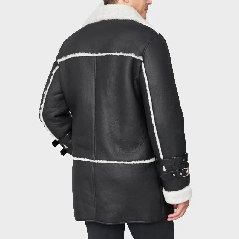 Men's Black Sheepskin Shearling Car Coat