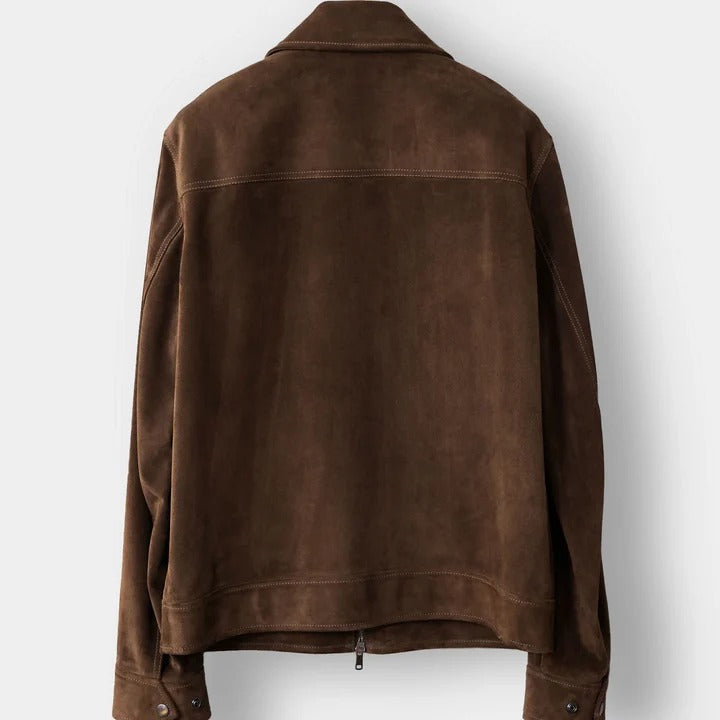 Men's Tan Brown Suede Leather Bomber Jacket