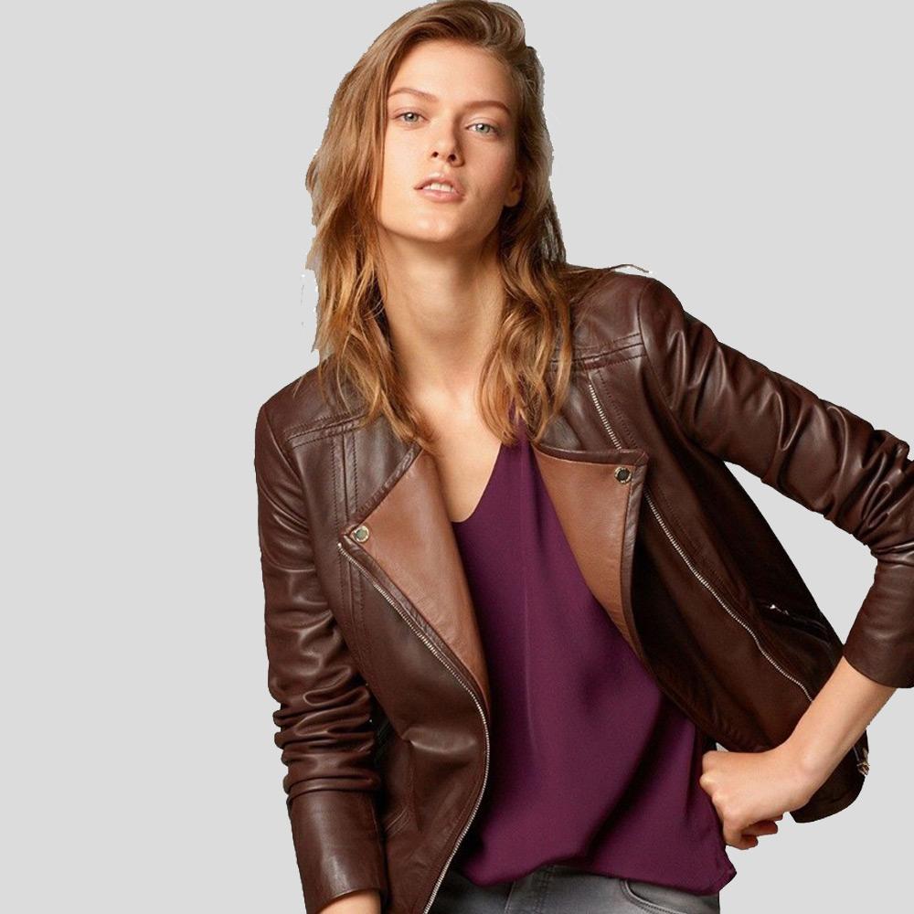 Olivia Brown Motorcycle Leather Jacket