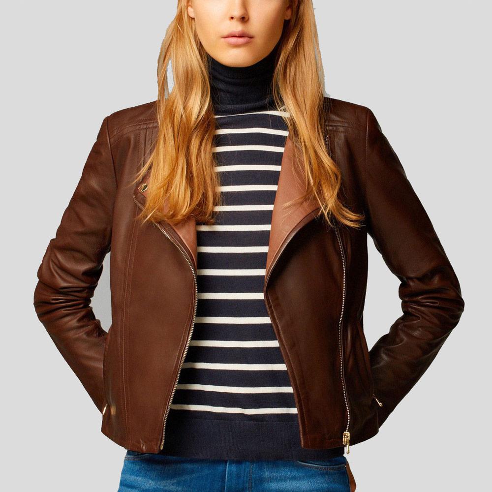 Olivia Brown Motorcycle Leather Jacket