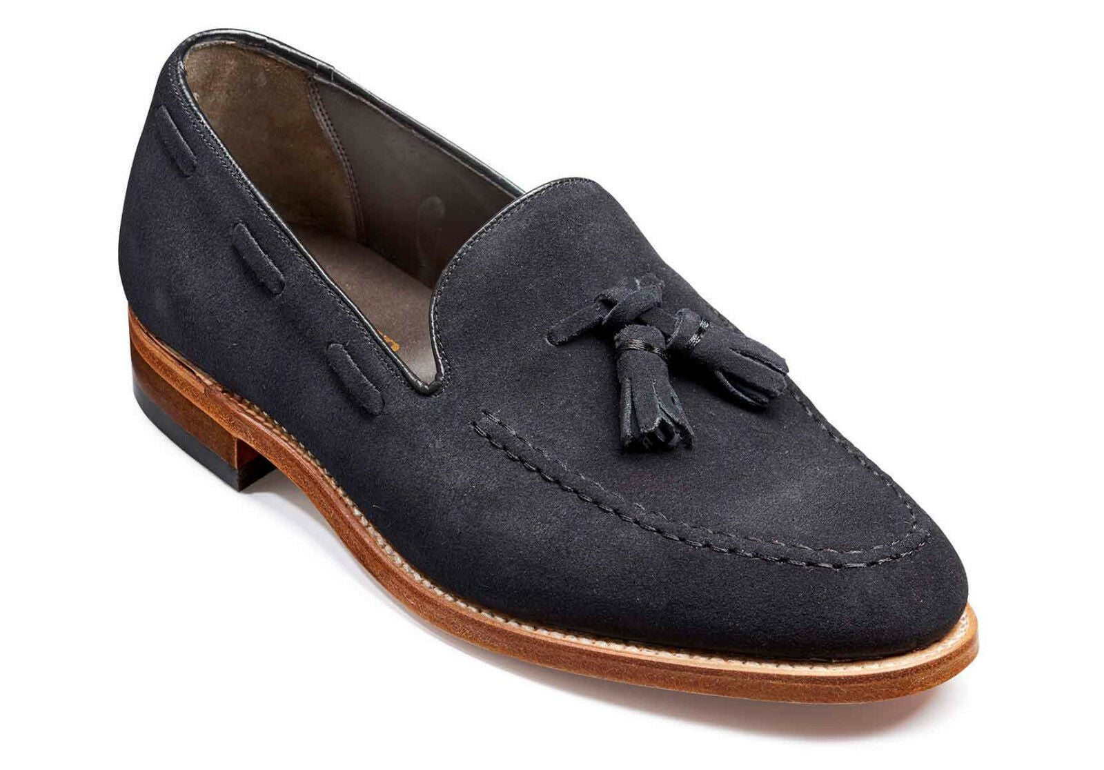 Navy Blue Tassel Loafer Slip On Suede Leather Natural Color Sole Shoes