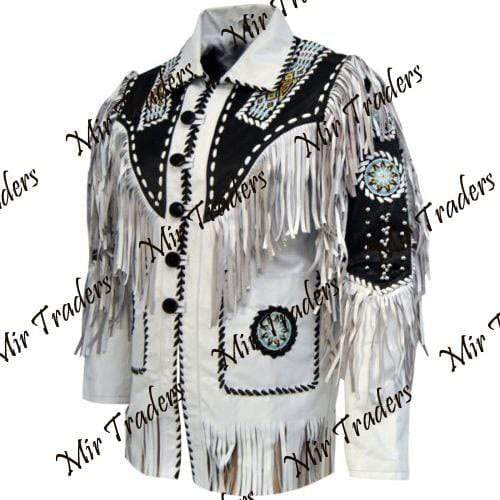 Men's Suede Fringe Jacket White Black Cow Hide Stylish Suede Jacket