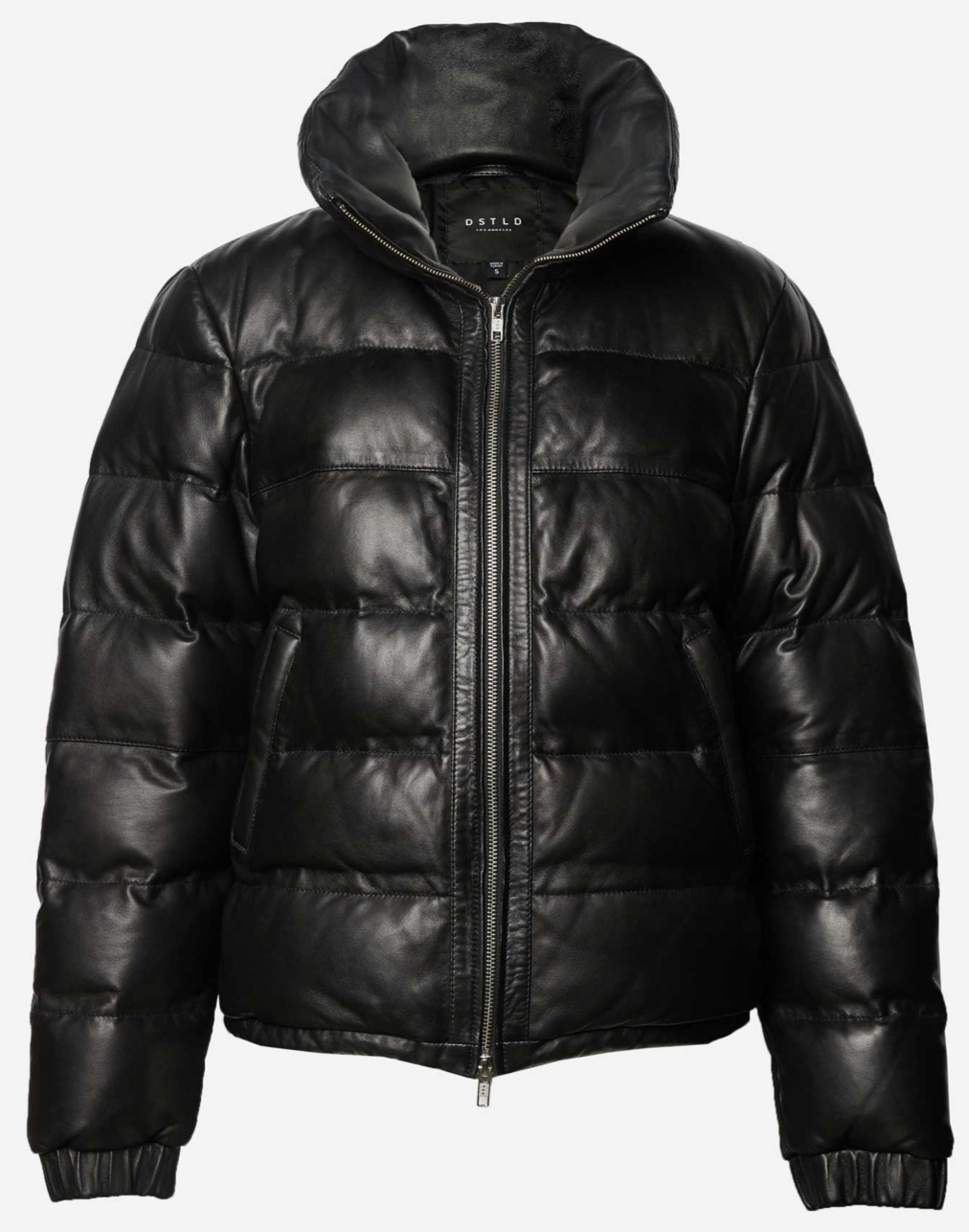 Mens Leather Puffer Jacket In Black