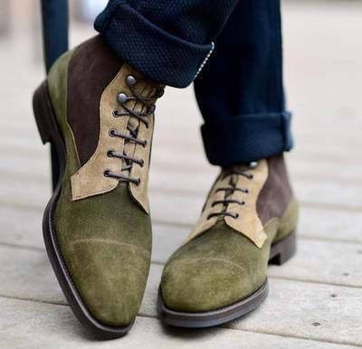 Pure Handmade Multi Suede Leather Lace up Ankle Boots for Men's