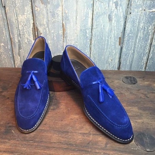 Royal Resolution Blue Pretty Nice Real Suede Leather Tassel Loafer Wedding Shoes