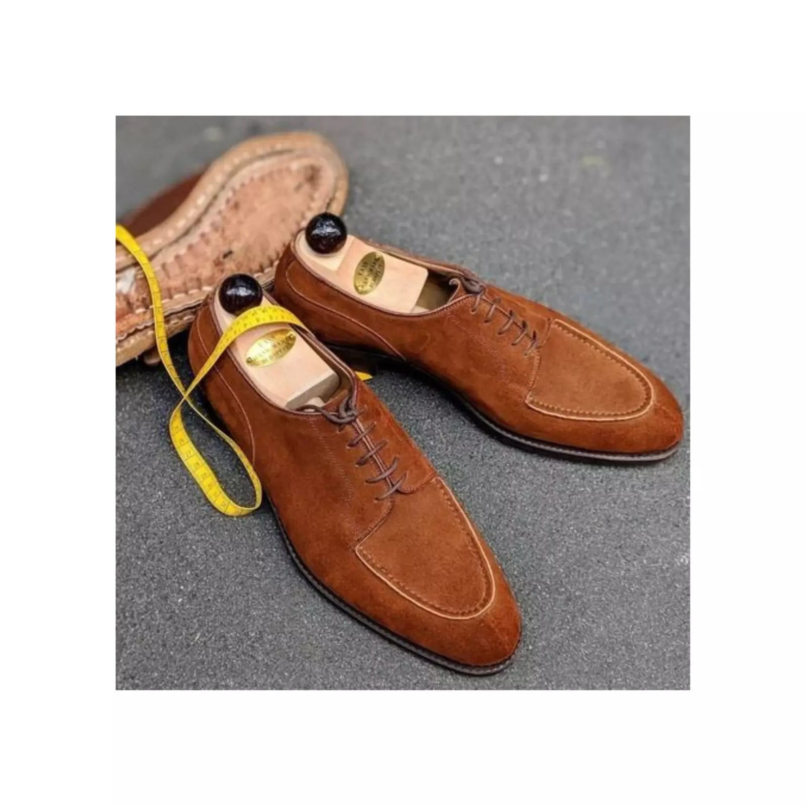 Real Handmade Tan Brown Suede Leather Formal Lace up Derby Style Men Dress Shoes