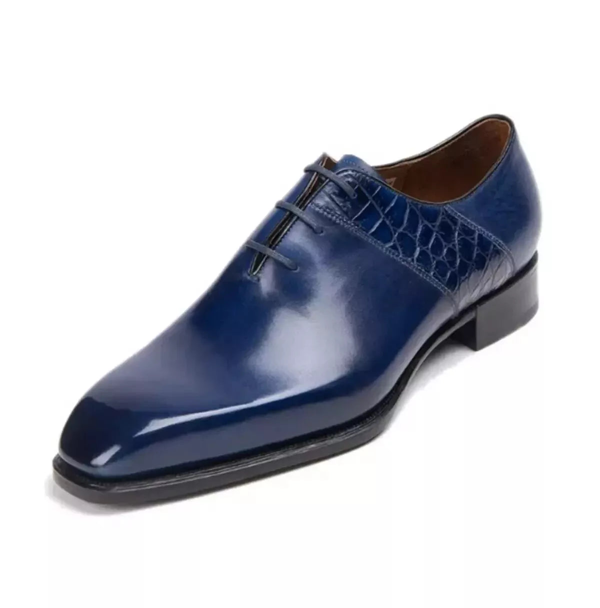 Handmade Men Blue Calf Leather Lace Up Dress Shoes, Mens Blue Oxfords