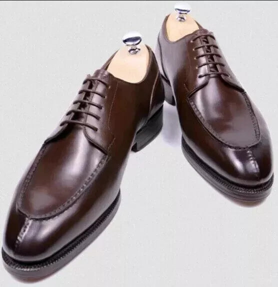 Men's Handmade Dark Brown Lace Up Premium Quality Formal Leather Dress Shoes