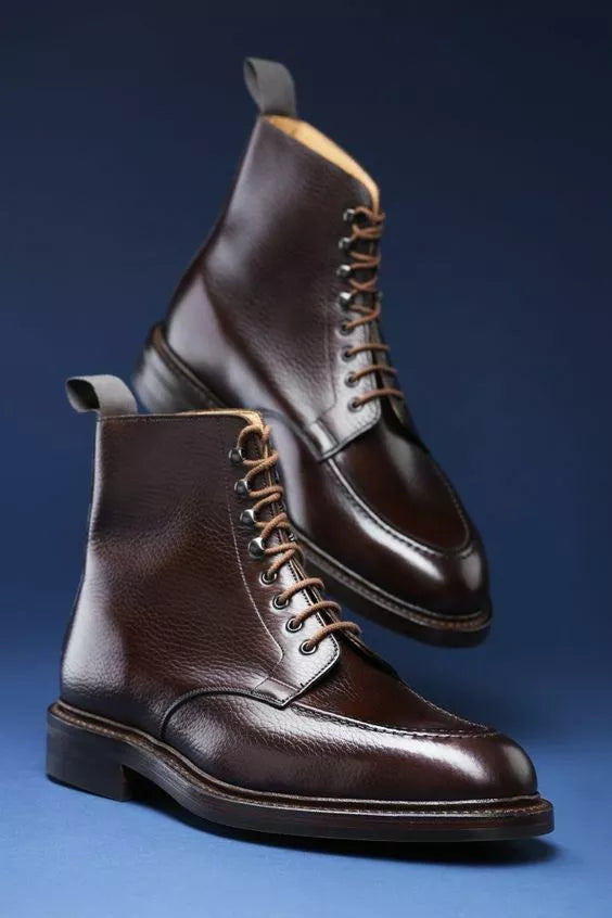 Handmade Brown Leather Ankle Derby Boots for Men, Jungle Hiking Boots