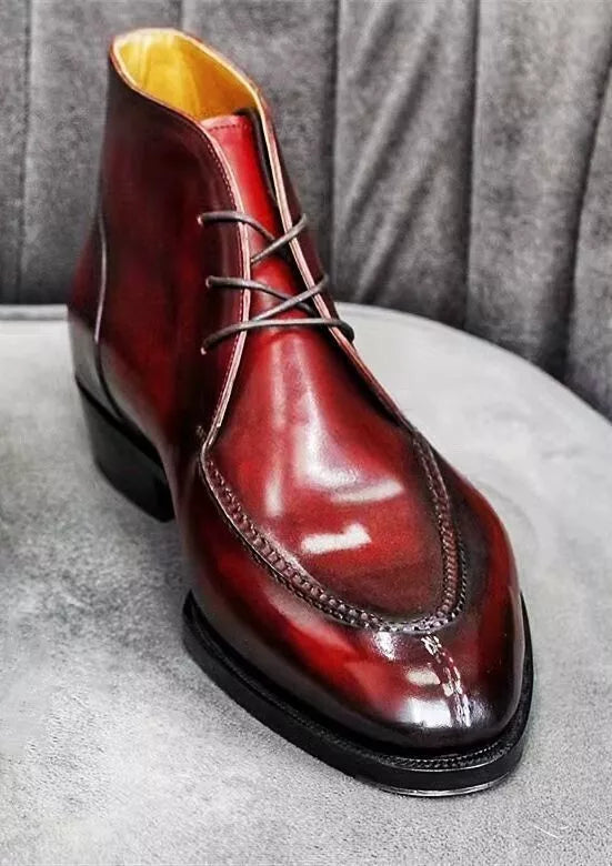 Handmade Burgundy Leather Men's Boots, Derby Style Lace Up Dress Boots