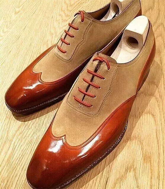 Genuine Handmade Men's Leather Suede Two Tone Oxford Lace Up Dress Formal Shoe